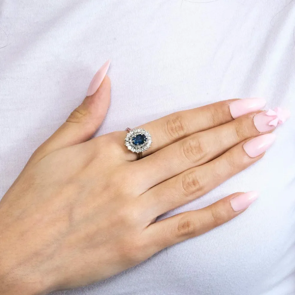Bague platine, saphir 1.20ct, diamants 1ct