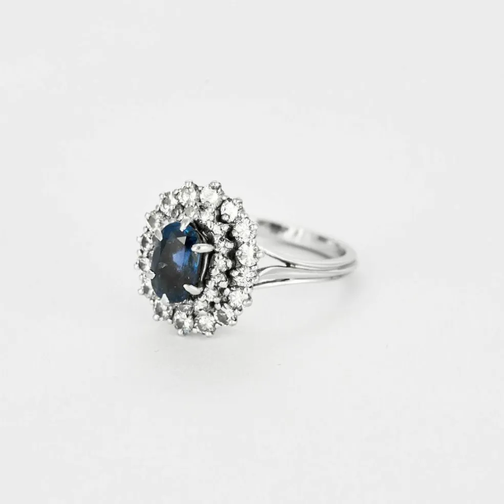 Bague platine, saphir 1.20ct, diamants 1ct