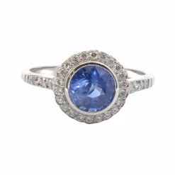 Bague Platine Saphir rond Diamants