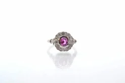 Bague Platine Saphir rose Diamants