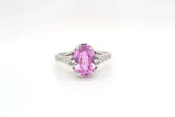 Bague Platine Saphir rose ovale Diamants