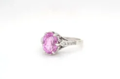 Bague Platine Saphir rose ovale Diamants