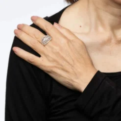 Bague plume en or jaune et diamants