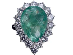 Bague Poire Colombienne Emeraude et Diamants Or blanc 18 carats