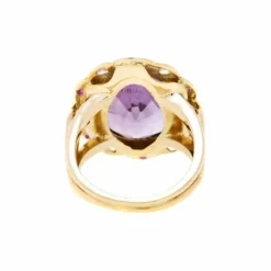 Bague Pompadour Améthyste Saphirs Roses Diamants Or Rose 14 Carats