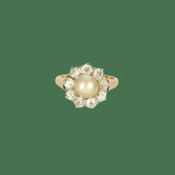 Bague Pompadour ancienne sertie perle et diamants