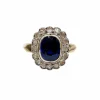 Bague pompadour Art Déco or et platine, saphir synthétique de 3,00 carats, diamants taille rose (circa 1920)