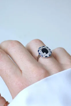 Bague Pompadour Art Déco Saphir et Diamants
