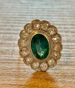 Bague pompadour diamant tsavorite
