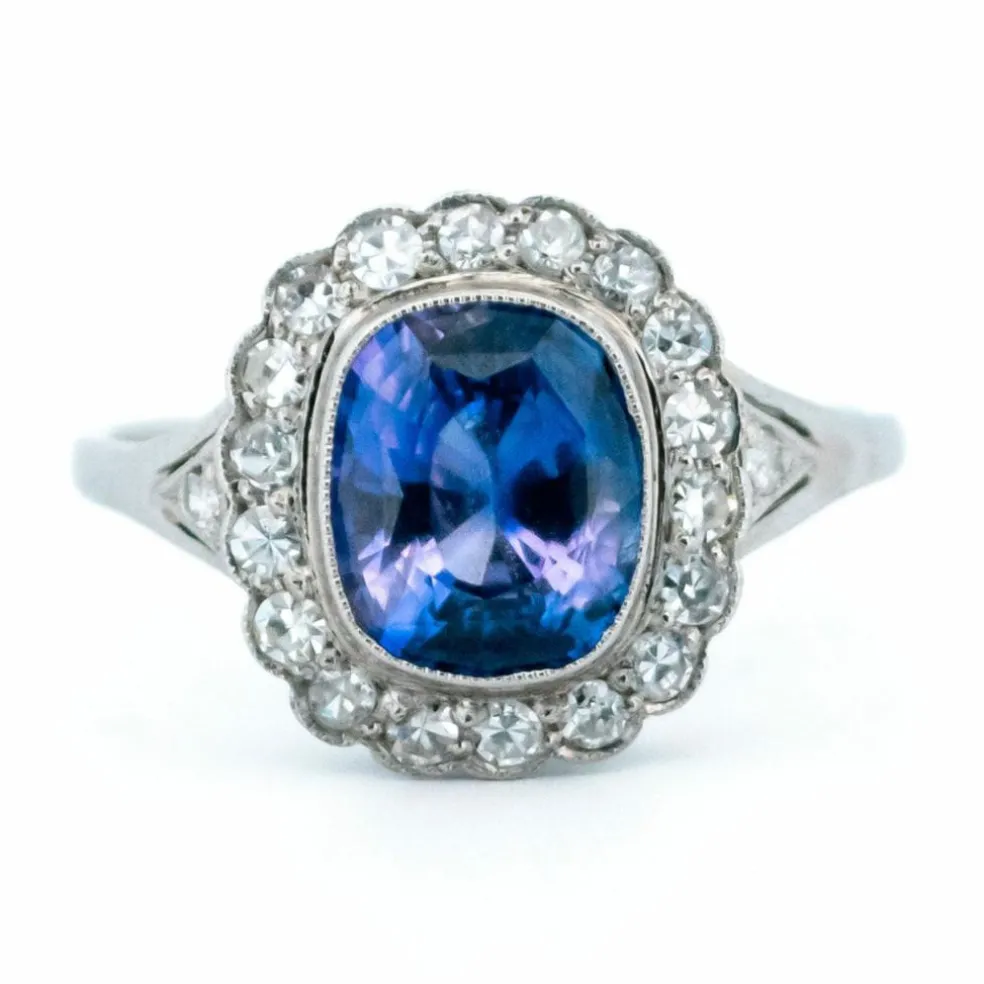 Bague Pompadour Diamants, Saphir, Platine