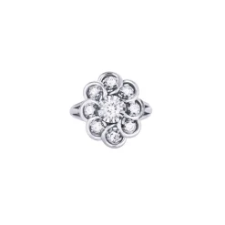 Bague pompadour diamants or blanc et platine