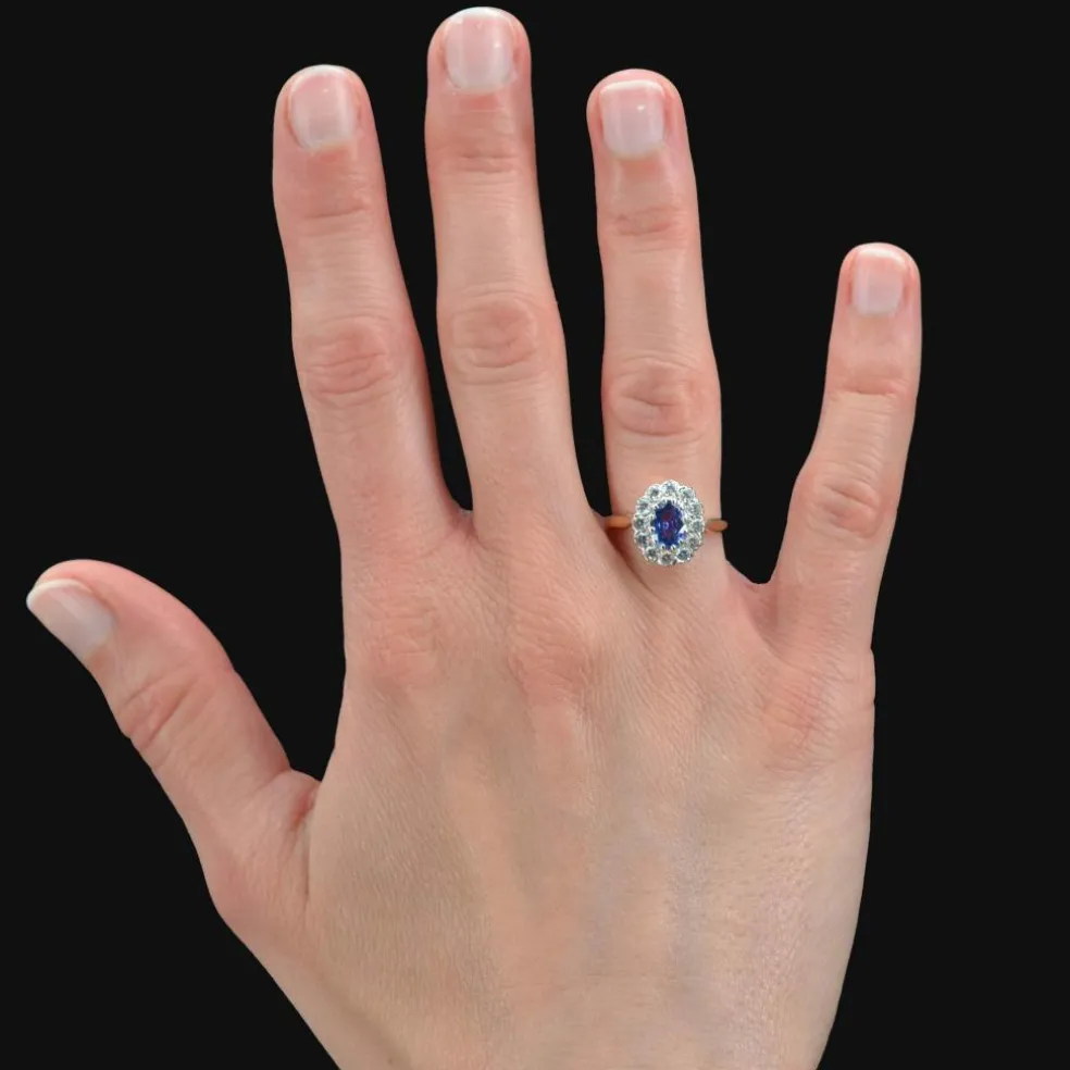 Bague pompadour diamants et saphir