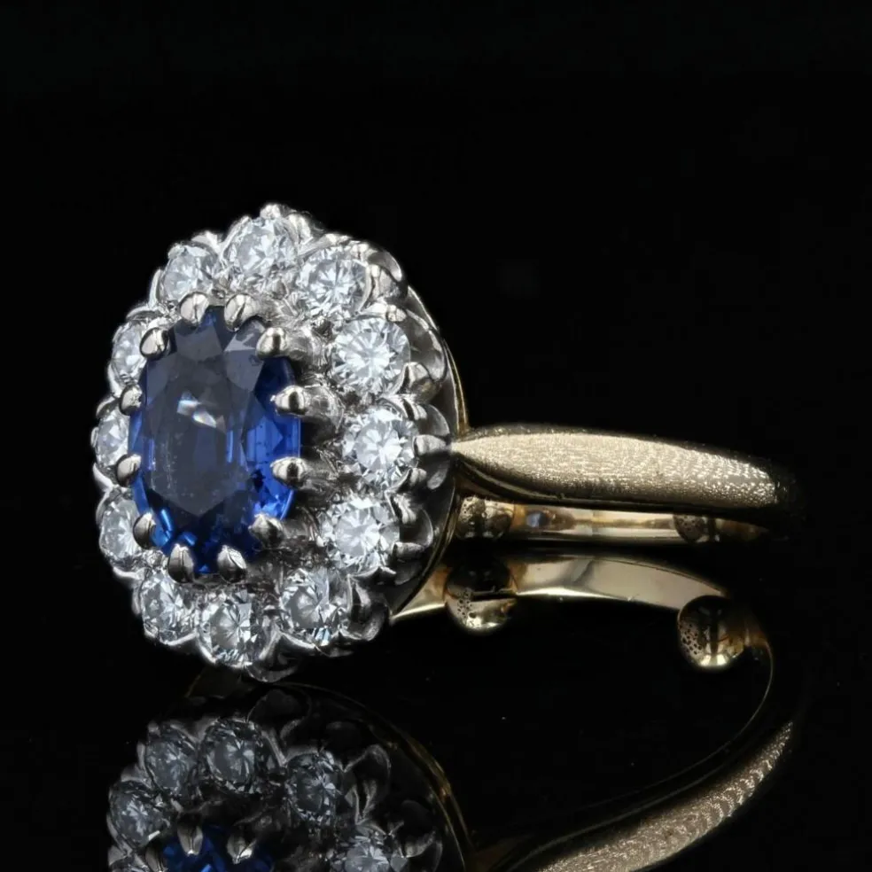 Bague pompadour diamants et saphir