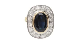 Bague pompadour en or bicolore, saphir et diamants