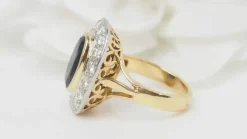 Bague pompadour en or bicolore, saphir et diamants