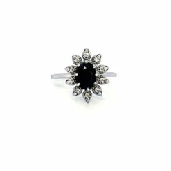 Bague Pompadour or blanc saphir diamants