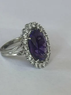 Bague Pompadour Or Gris Améthyste Diamants