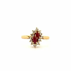 Bague Pompadour or jaune rubis diamants