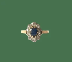 Bague pompadour or jaune saphir et diamants