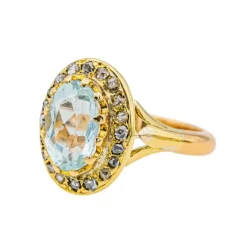 Bague Pompadour Or jaune Aigue marine, Diamant