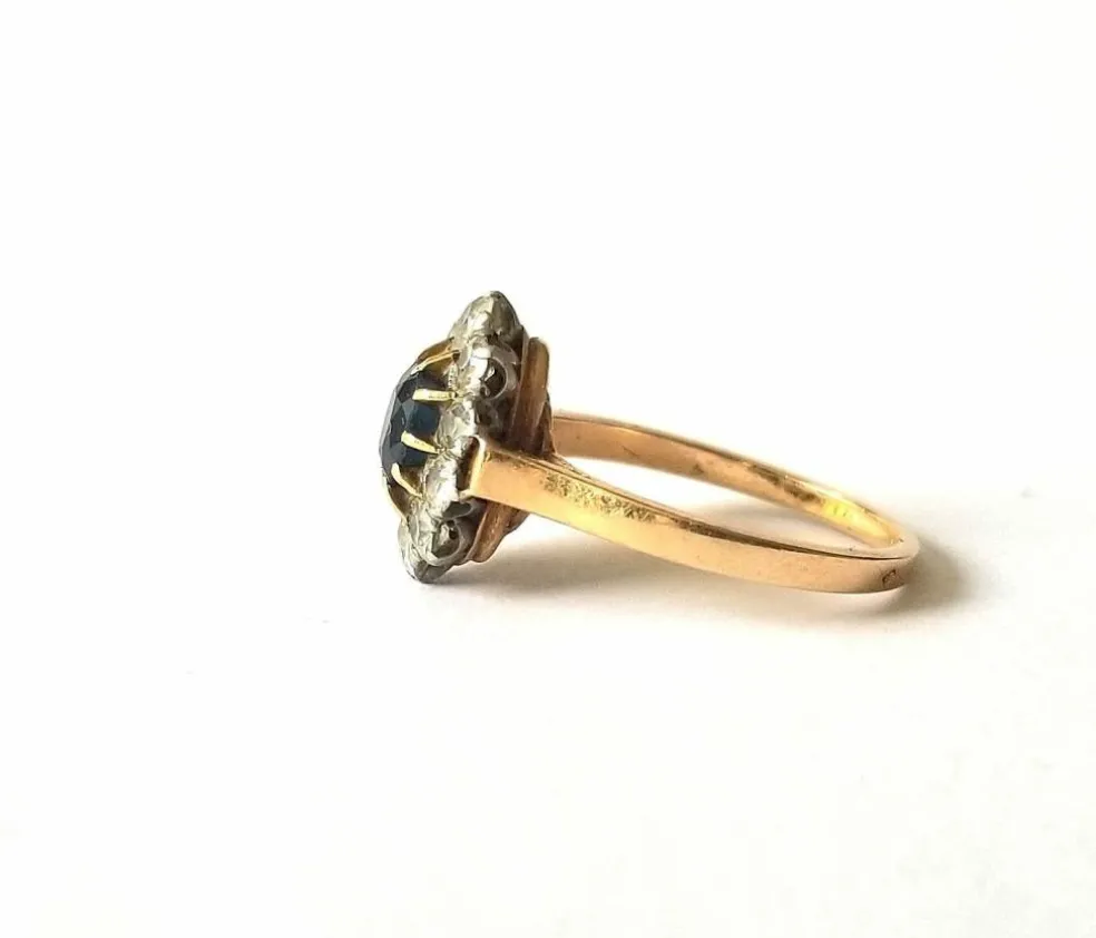 Bague pompadour or jaune saphir et diamants
