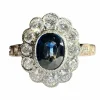 Bague pompadour ou marguerite saphir et diamants, or jaune 18 carats