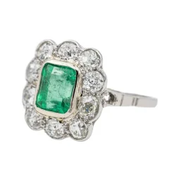 Bague Pompadour Platine Emeraude, Diamant