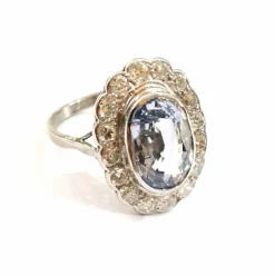 Bague pompadour platine saphir diamants
