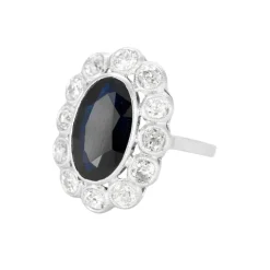 Bague pompadour platine, saphir et diamants