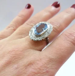 Bague pompadour platine saphir diamants