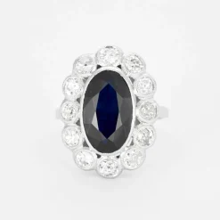 Bague pompadour platine, saphir et diamants