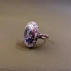 Bague pompadour platine saphir diamants