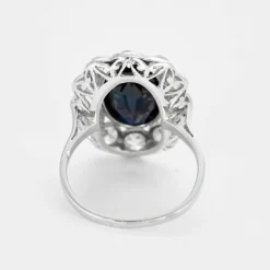 Bague pompadour platine, saphir et diamants