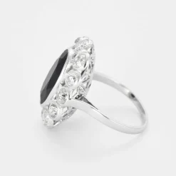 Bague pompadour platine, saphir et diamants