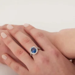 Bague pompadour saphir et diamants