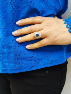 Bague pompadour saphir et diamants