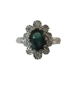 Bague Pompadour saphir vert diamants