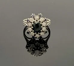 Bague pompadour vintage or, saphir et diamant