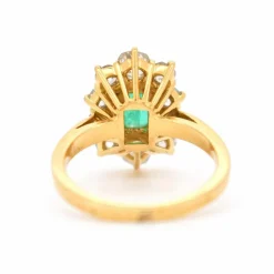 Bague Pompadour Vintage Or 18 Carats, Émeraude Naturelle et Diamants