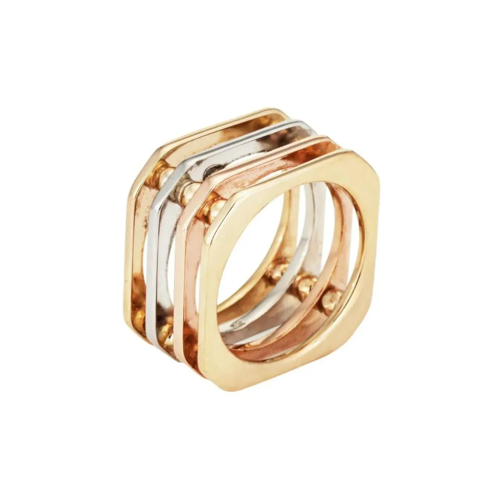 Bague porte carrée en or tricolore 14 carats
