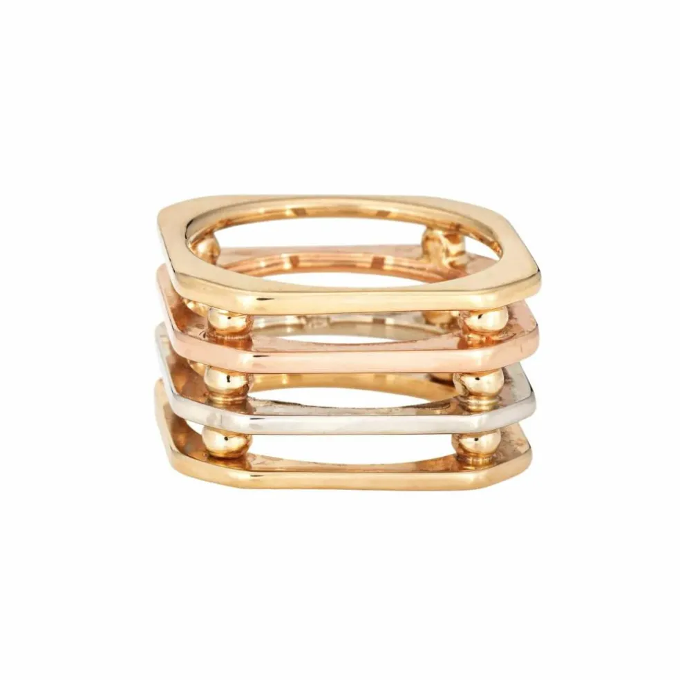 Bague porte carrée en or tricolore 14 carats