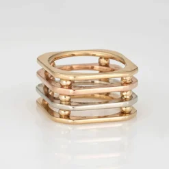 Bague porte carrée en or tricolore 14 carats