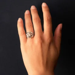 Bague pétales or blanc diamants