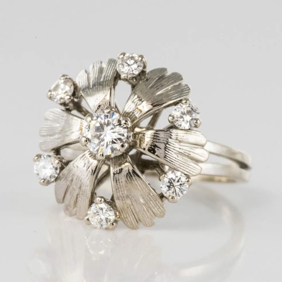 Bague pétales or blanc diamants
