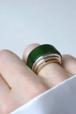 Bague puiforcat par andré vassort jade sur or jaune et argent