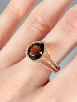 Bague Quartz fumé et Diamants