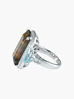 Bague Quartz fumé Topazes bleues
