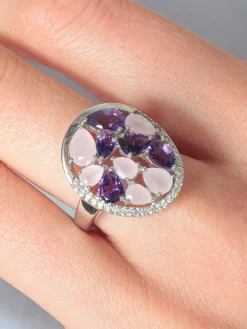 Bague quartz rose Améthystes
