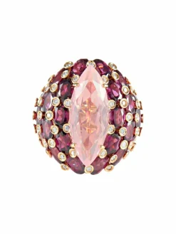 Bague Quartz rose Tourmalines Diamants