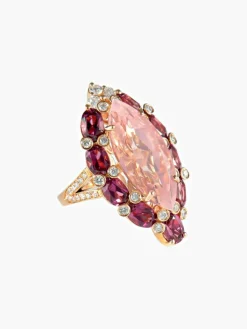Bague Quartz rose Tourmalines Diamants